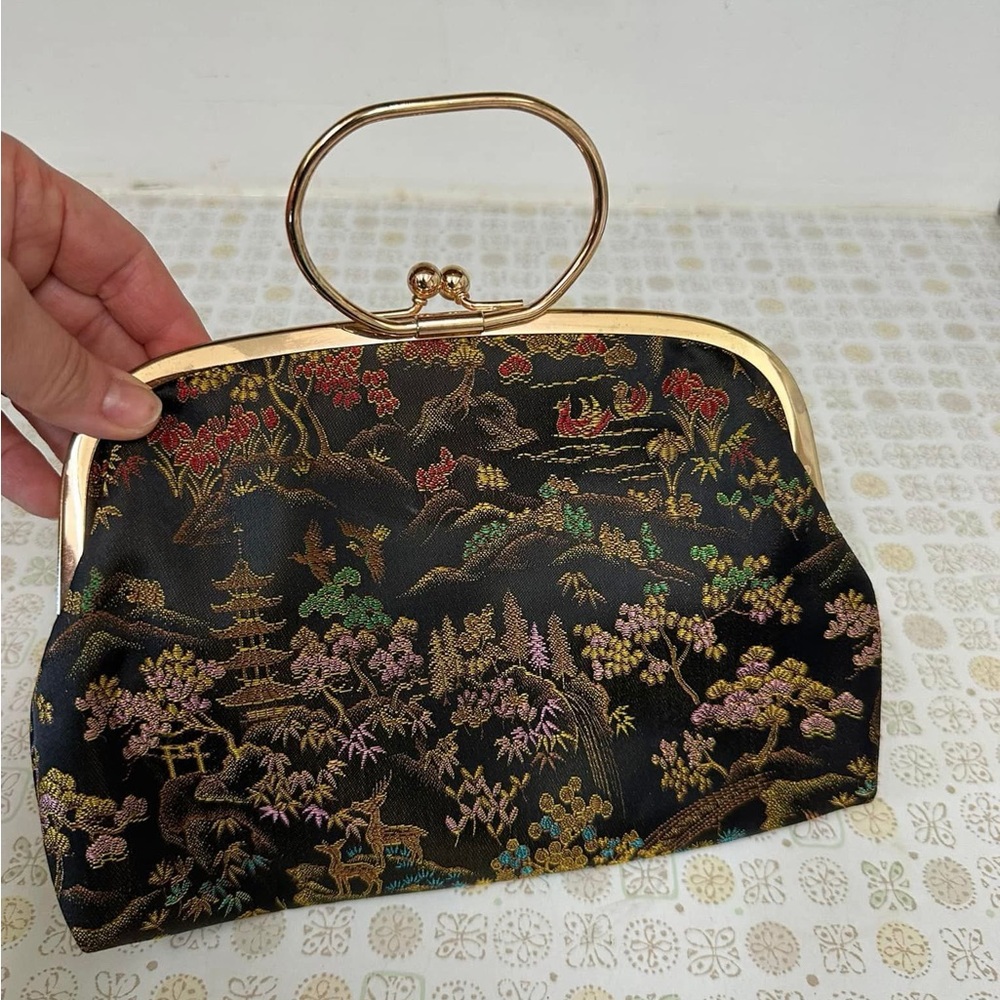 Elegant Black and Gold Embroidered Clutch